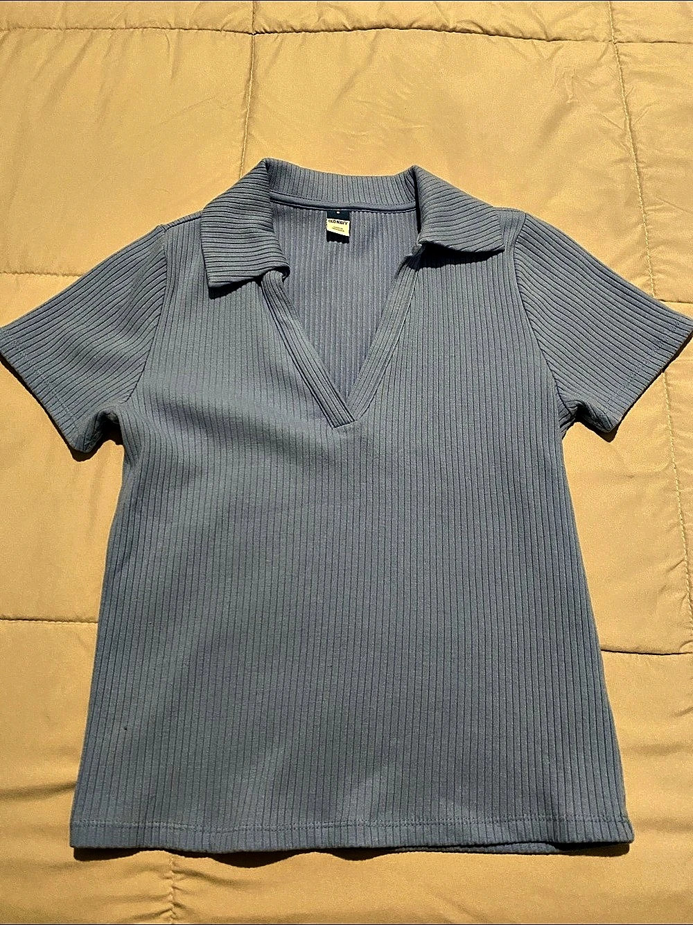 Old Navy Ribbed V-Neck Short Sleeve Top Blue Small